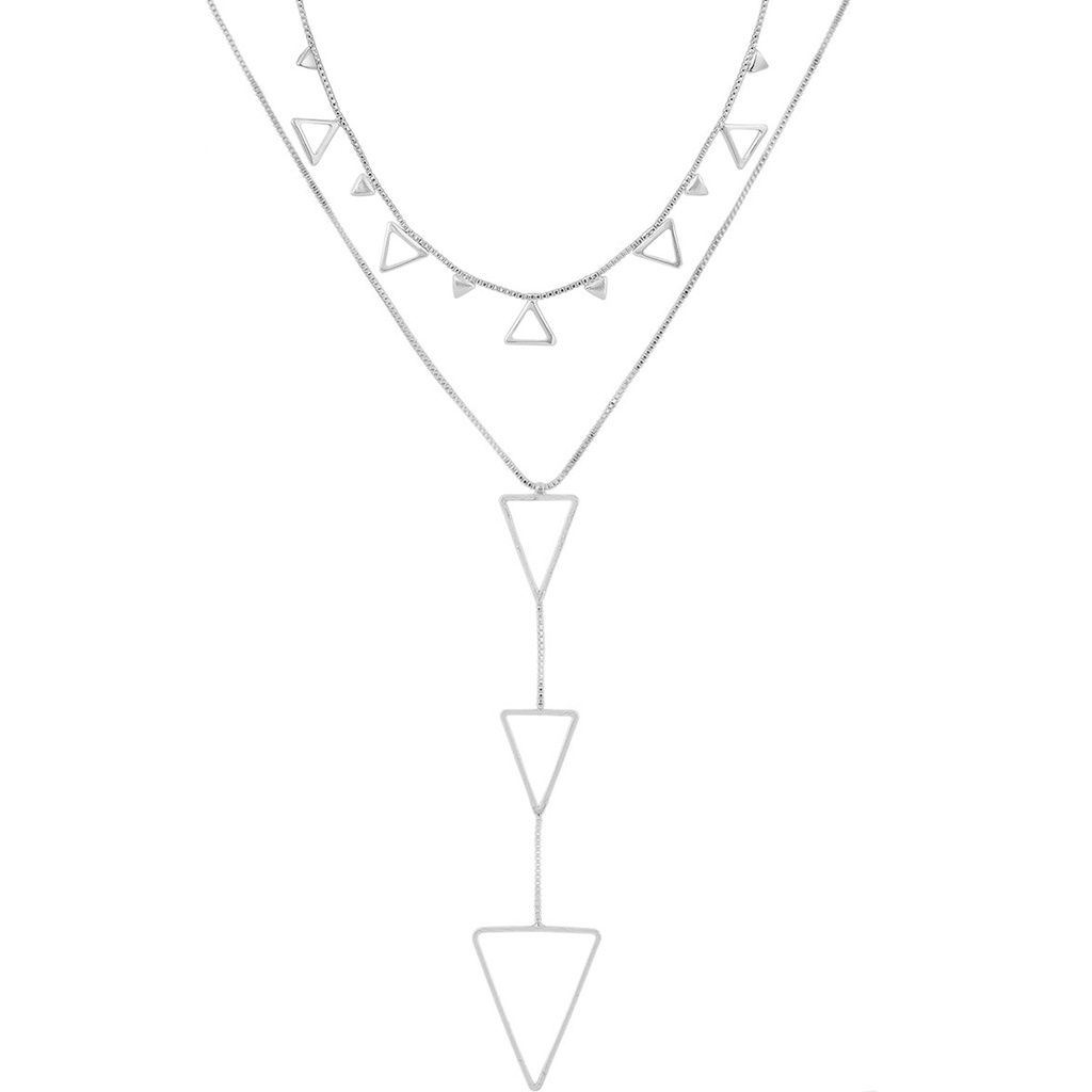 Colar Choker + Colar Triângulo Feminina Banhado Prata 925