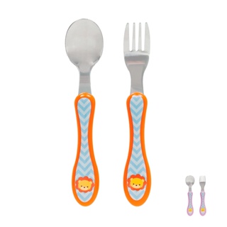 Talher Infantil Colher e Garfo Aço Inox +6 meses Animais Anatômico Buba em Oferta na Shopee