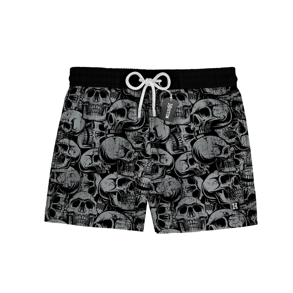 Bermuda Short Praia Tactel Masculino Caveiras Preto Seca Rapido REF115