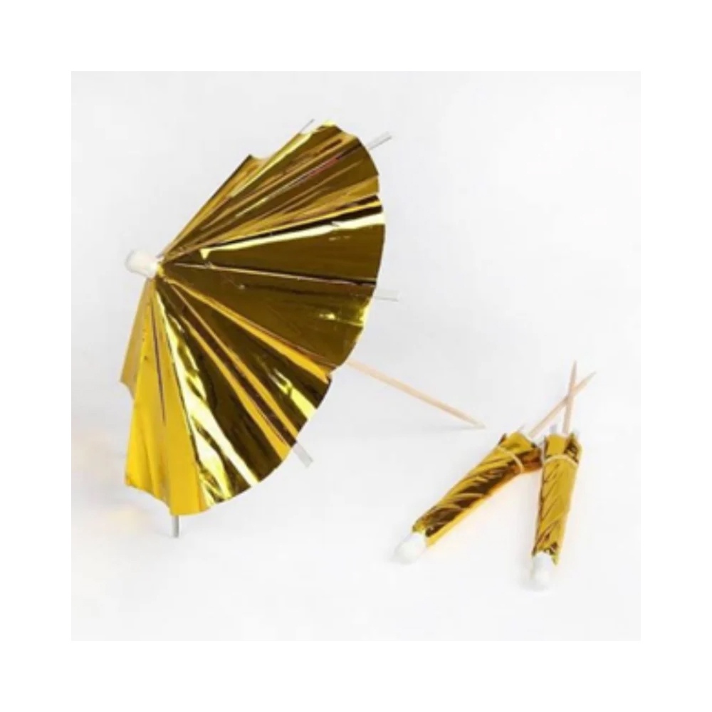 Palito para decoração Guarda Chuva Dourado - 12 unidades - 10 cm -  Silver Festas