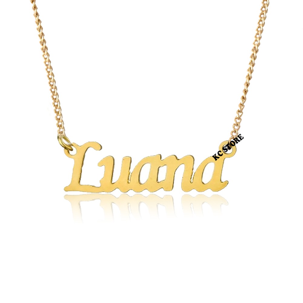 Colar com Nome Luana corrente feminino adulto infantil menina folheado dourado cor aço inox prata prateada colar de nome em Oferta na Shopee