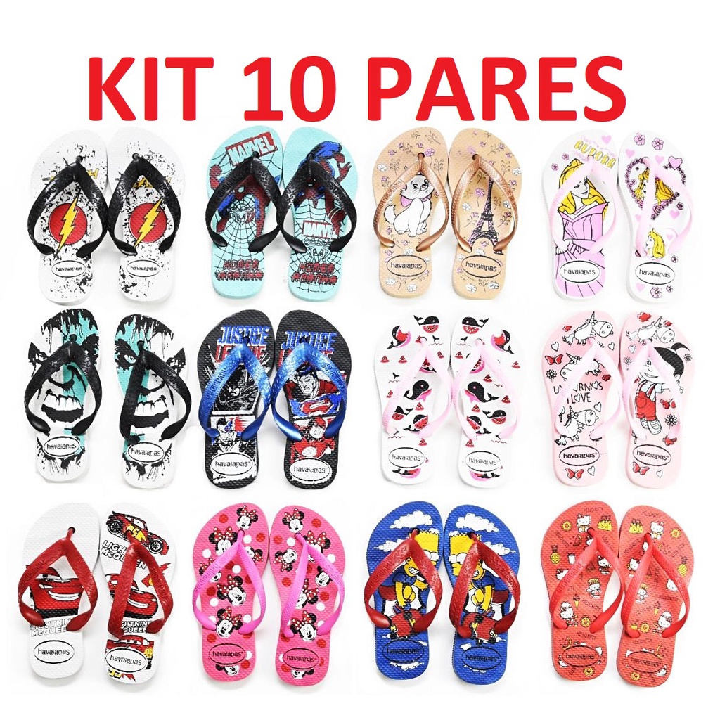 10 Pares Chinelo I Antil Feminino Masculinopesonagens Diversos Revenda Ch9 Tuclele 21x26x14