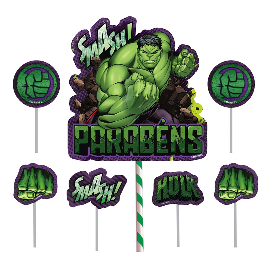 Topo de Bolo Hulk - 07 Peças -01 Unidade - Piffer - Rizzo em Oferta na Shopee
