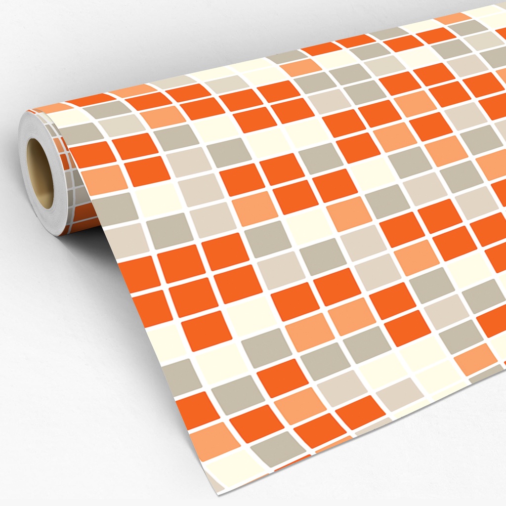 Papel de Parede Adesivo Lavável Pastilhas Azulejo Para Cozinha e Banheiro Quadrado Laranja