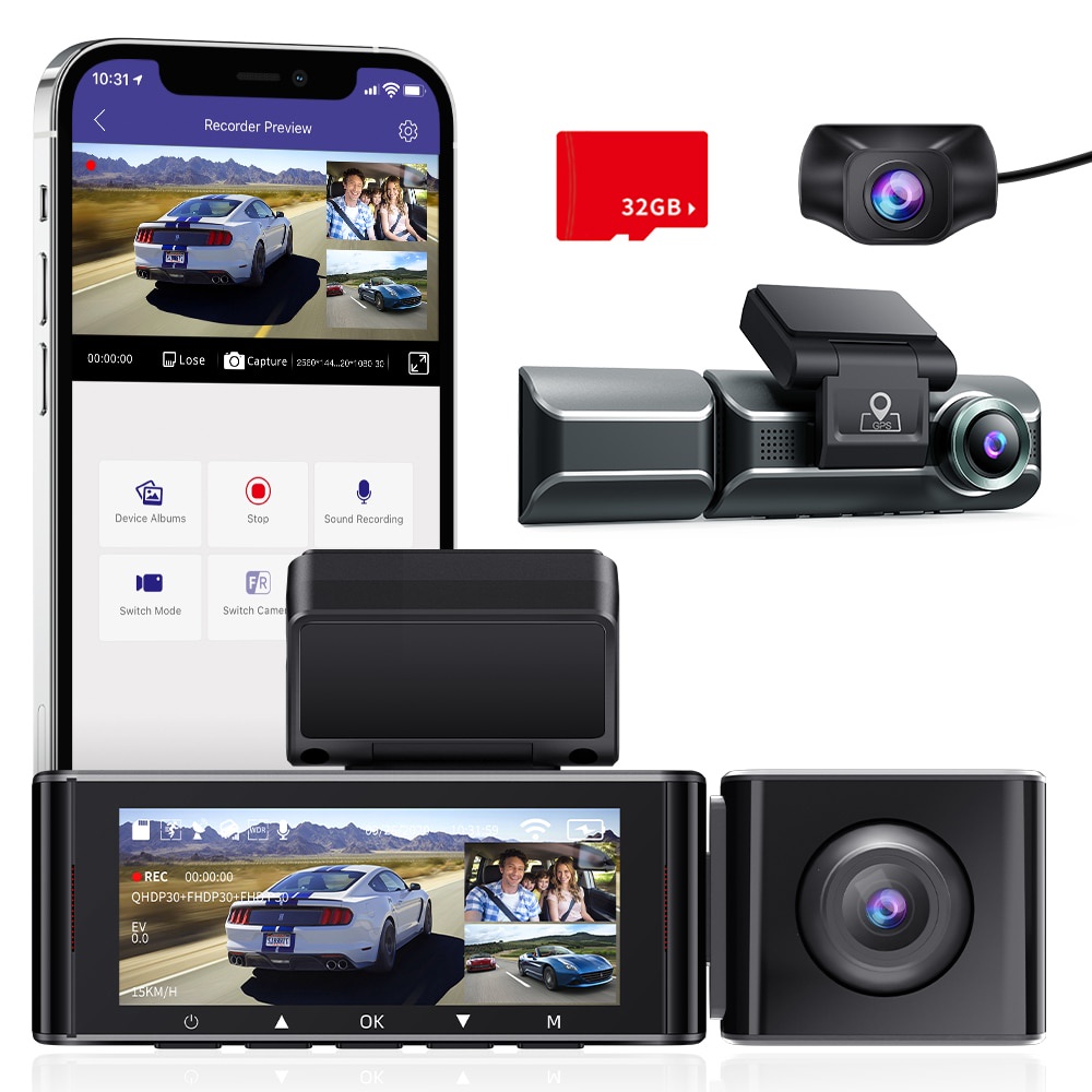 AZDOME M550 3 Câmera 4K + 1080P Carro DVR GPS Logger Visão Noturna Lente Dupla Dash Com Traseira 3 Canais Gravadora De