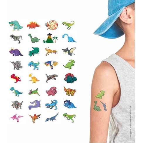 Tatuagem Infantil Temporária Dinossauro | Kit Festa 32-017 em Oferta na Shopee