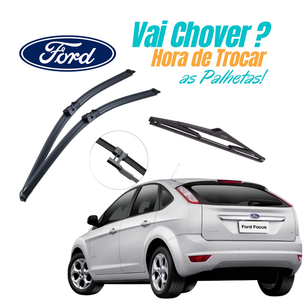 Kit 3 Palhetas Limpador de Parabrisa Dianteiro Traseiro Para Ford Focus 2008 2009 2010 2011 2012 em Oferta na Shopee