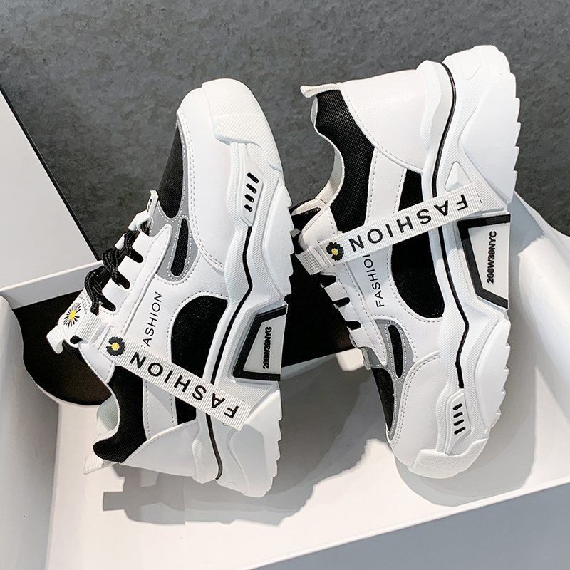 ☫✖㍿Internet hot dad sapatos femininos 2021 Primavera e Outono Novo estilo coreano de tênis reflexivo preto e branco de s