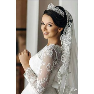 Linda Mantilha Véu LUXO para Noiva 3 Metros Renda Bordado a mão ( Tule Frances) para Casamento Pronta Entrega ) em Oferta na Shopee