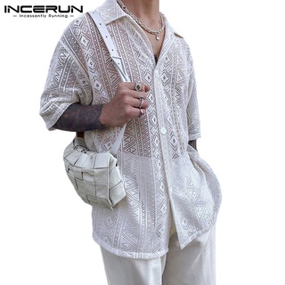 INCERUN Camisa Masculina De Malha / Manga Curta / Branca / Sexy Para Verão