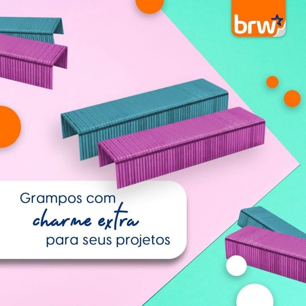 Grampo Colorido BRW 26/6 - 1000 unidades - Rosa, Roxo e Azul em Oferta na Shopee