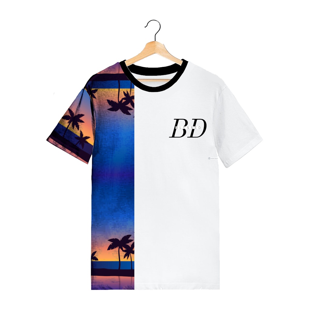 Camiseta Branca Estampada Coqueiros Por do Sol Blessed 1 A28