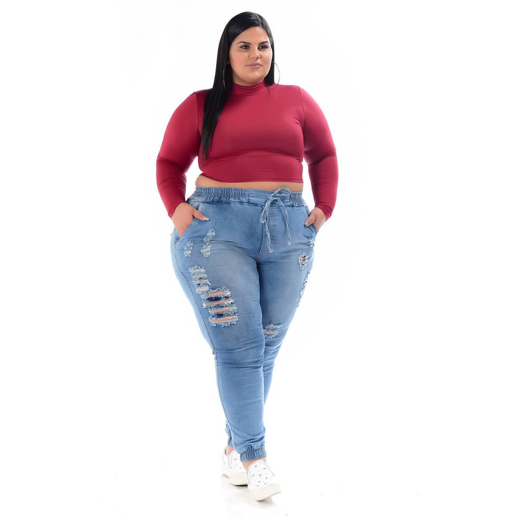 calça jogger feminina jeans plus size