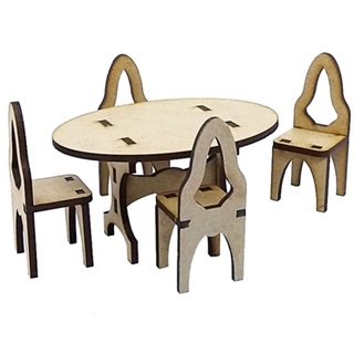 Kit 5 conjunto miniatura mdf casinha boneca mini mesinha 10 cm com 4 cadeira em Oferta na Shopee