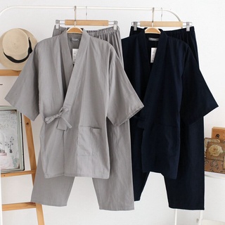 Masculino Tradicional Japonês Pijamas Conjunto De Algodão Robe Calças Quimono Haori Yukata Camisola Estilo Japão Vestido