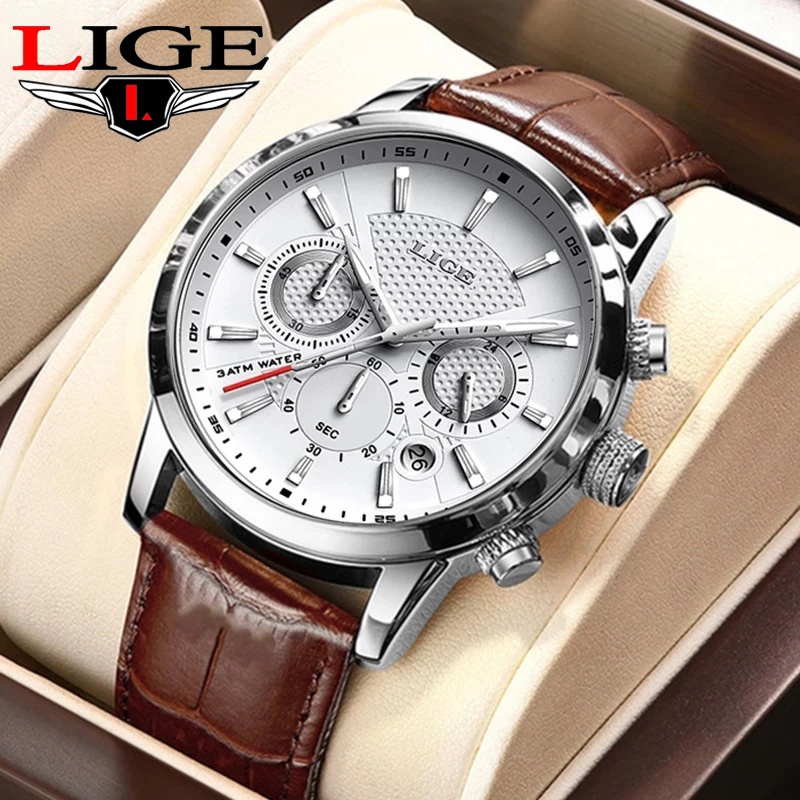 LIGE Homens Relógio Moda Esporte Relógio De Quartzo Dos Homens Relógios Marca De Luxo De Couro Relógio Negócio À Prova D 'Água - Watches