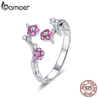 Bamoer 100 % Inverno Prata Esterlina 925 Blooming Ameixa Flor Anéis De Tamanho Aberto Para As Mulheres Engagement Jóias BSR022