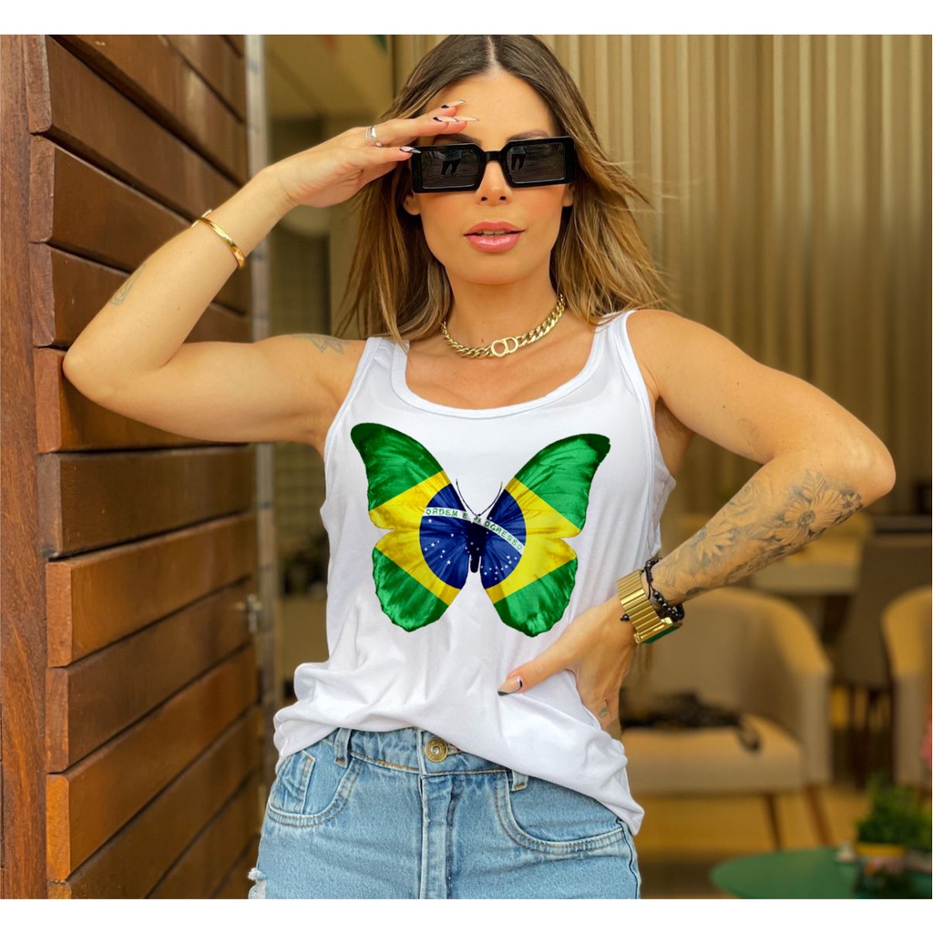 blusa tshirt brasil copa do mundo hexa, borboleta bandeira, blusinha estilosa plus size