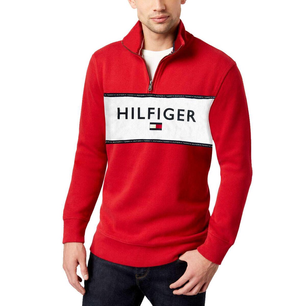 Moletom Flanelado Fechado Tommy Hilfiger Logo Hoody Vermelha