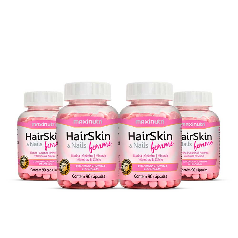 04 HairSkin Femme Biotina e Minerais 90 Cápsulas Maxinutri