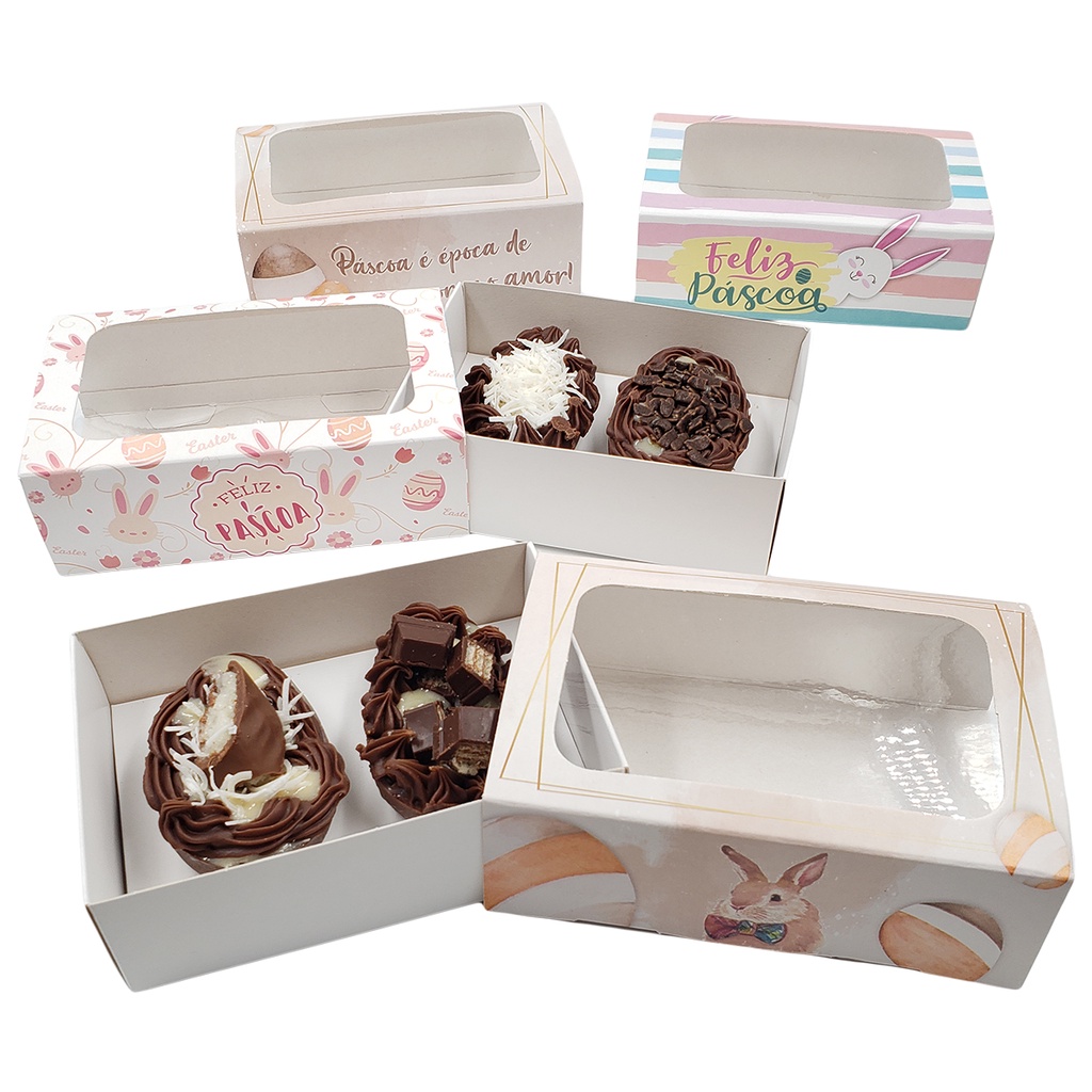 Caixa Para Ovo De Colher (10un.) Caixa Degustação Para Ovos De 50g com berço 1 ou 2 cavidades em Oferta na Shopee
