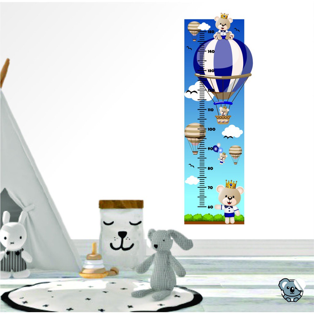 Adesivo Decorativo Régua de Crescimento Urso Príncipe Balão