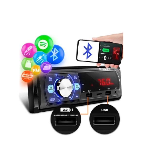 Mp3 Player Som Automotivo Com Bt Aux 2 Usb Sd Shutt Denver