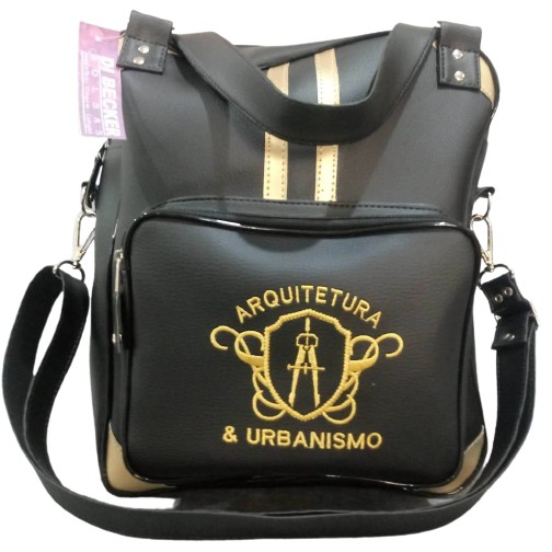 Bolsa Feminina Colegial Arquitetura & Urbanismo (preto/dourado)
