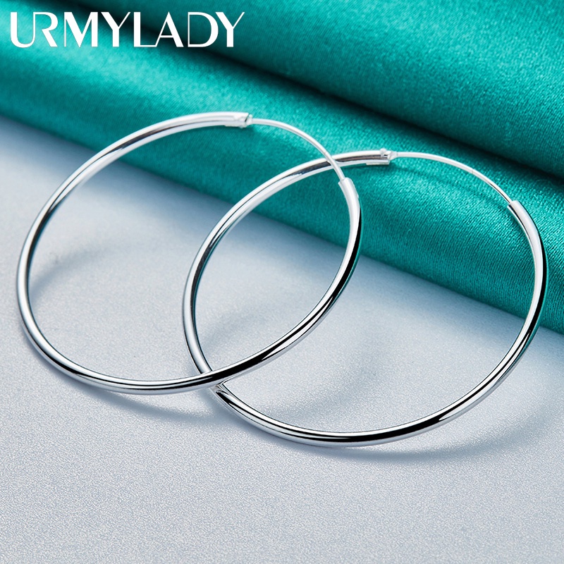 URMYLADY 925 Sterling Silver Smooth 35mm Brincos De Círculo Para Jóias De Noivado De Moda Feminina em Oferta na Shopee