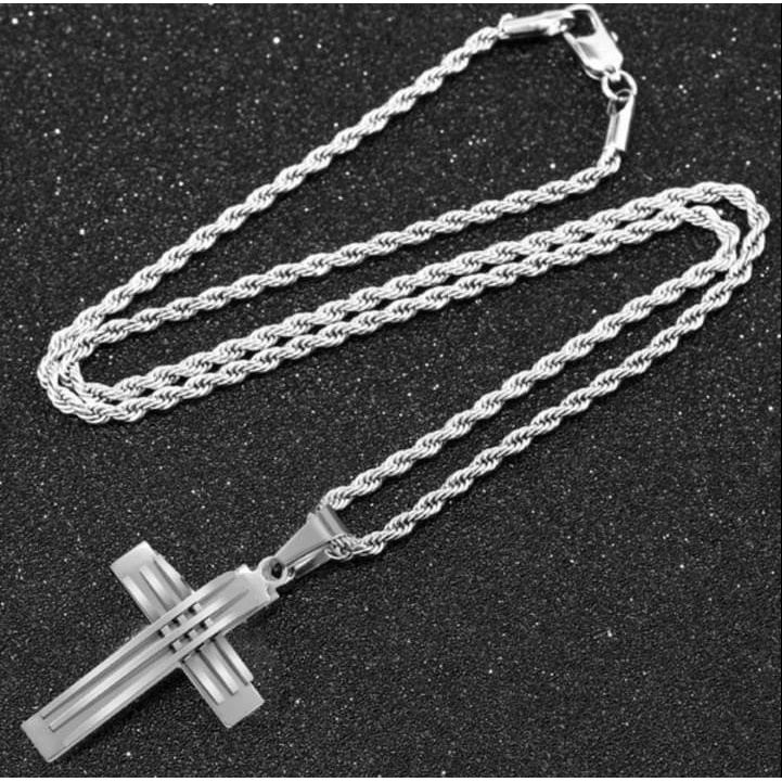 Corrente Masculina Cordão Baiano 4mm 70cm + Pingente Crucifixo Em Aço Inox a Pronta Entrega