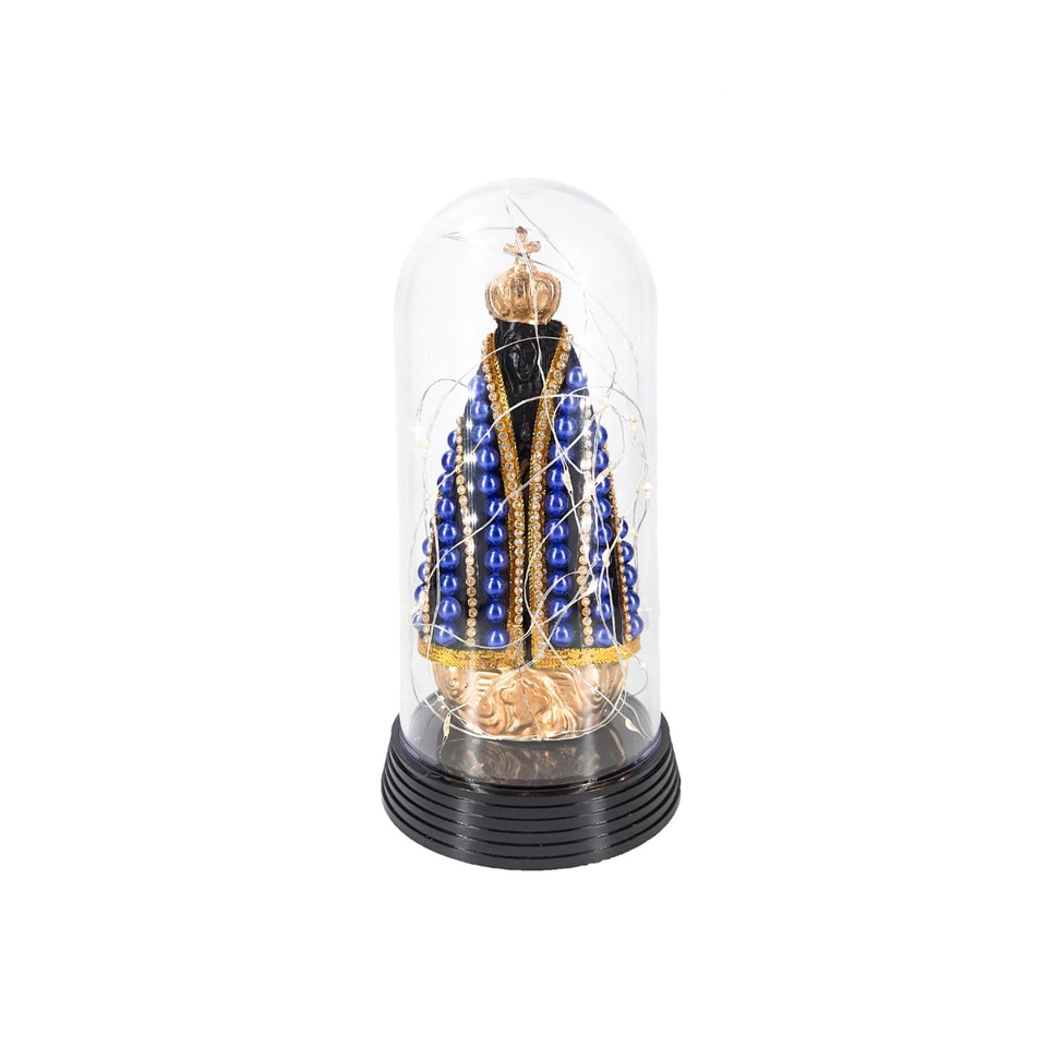 Luminária Imagem Nossa Senhora Aparecida Padroeira Do Brasil com Redoma Led Branco Quente Grande 209 cm Perolada