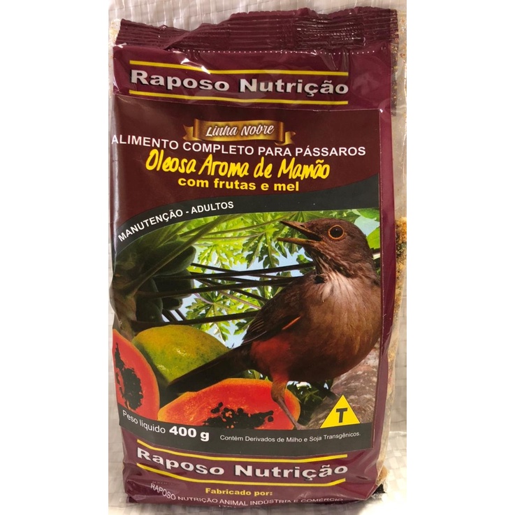 1 Pacote de Mistura para Sabiá e Pássaro Preto Oleosa Mamão 400gr - Ração Raposo Nutrição