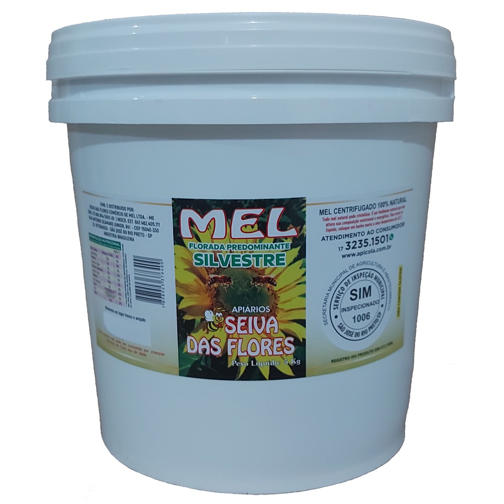 Mel De Abelhas Puro Balde Com 5 Kgs Floradas Silvestre, Laranja ou Eucalipto Apiários Seiva das Flores em Oferta na Shopee