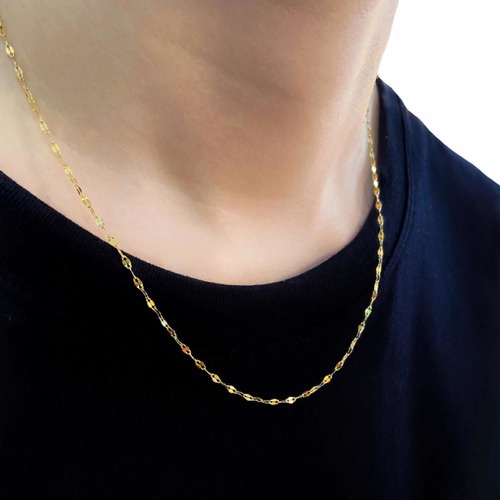 Corrente Masculina Fina Colar Elo Americano Aço Inox Dourado