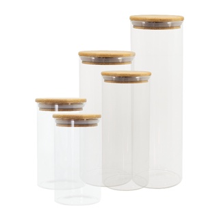 Kit 5 Potes De Vidro P/ Mantimentos C/ Tampa Bambu 300/600/800/1650/2000ml - Oikos
