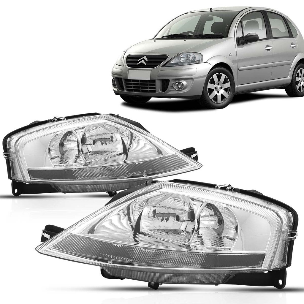 Farol Citroen C3 2003 2004 2005 2006 2007 2008 2009 2010 Foco Duplo Cromado - Spare Parts and Accessories for Vehicles
