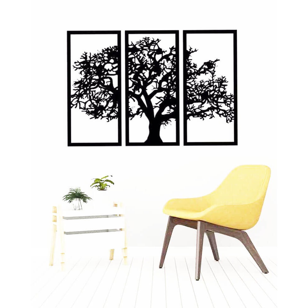 Quadro Decorativo Vazado Árvore da Vida MDF Preto Fosco Decoração Sala Quarto Area de Lazer + Brind