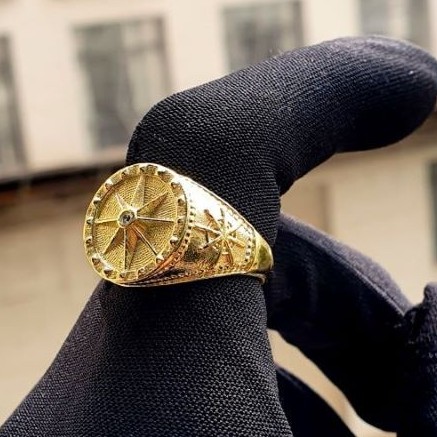 Anel Masculino De Ouro Rosa Dos Ventos Banhado a Ouro 24k Dedeira