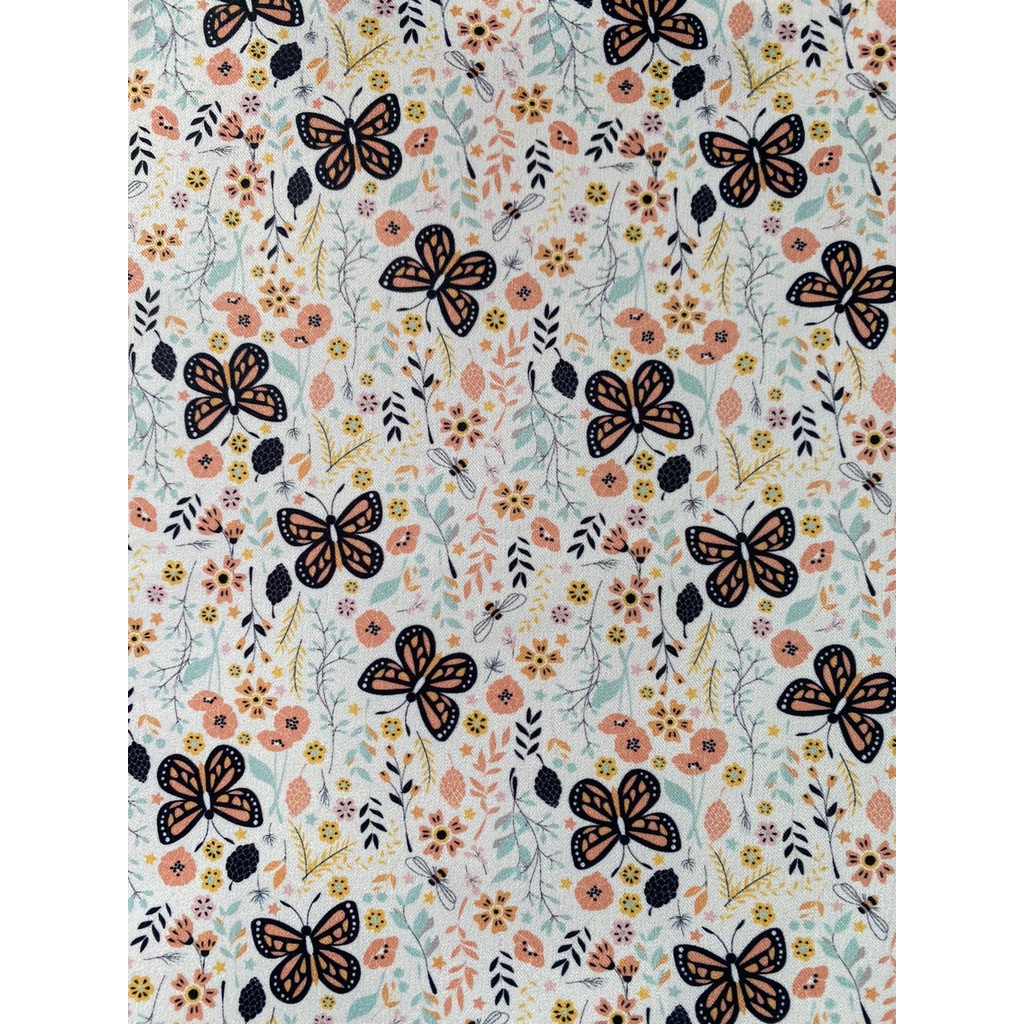 Tecido Bengaline borboletas com Flores Shopee Brasil