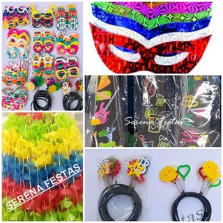 Kit Festa 53 Itens 12 Colares 12 Tiaras 12 Óculos 12 Máscaras e 5 Gravatas