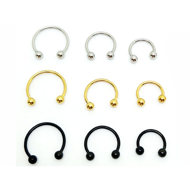 Kit 3 Piercings Ferradura Prateado /Dourado /Preto em Aço Cirúrgico 316L em Oferta na Shopee