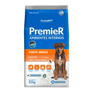 Ração Premier Ambientes Internos para Cães Adultos de Médio Porte Sabor Frango e Salmão - 12Kg em Oferta na Shopee