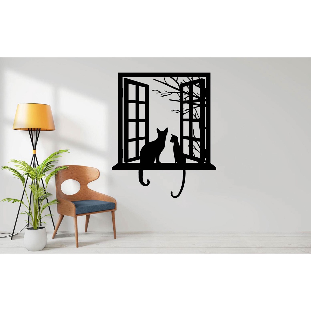 Quadro Gatos Sentando Janela 41x29 Decorativo Vazado Shopee Brasil 8477