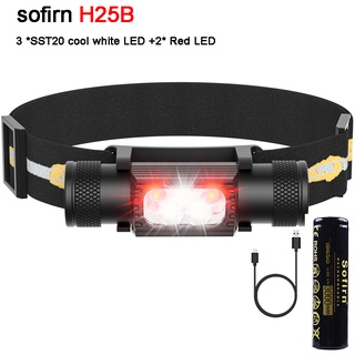 Sofirn H25B (H35B) Farol Super Brilhante 2.000 Lumens 3pcs Branco LED+2pcs Contas de Lâmpada LED Vermelhas Tipo USBC Farol Exterior Recarregável IP66 à prova d'água
