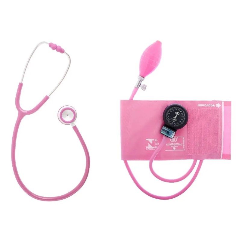 Kit Esfigmomanômetro + Estetoscópio Duplo Bic - Rosa