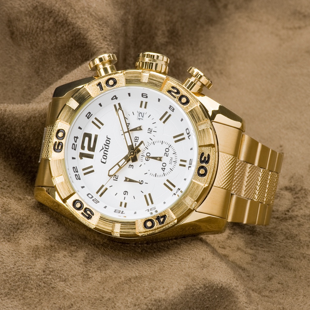 Relogio Masculino Dourado Condor Fundo Branco COVD33AAS/4K Original Presente Aniversário Homens