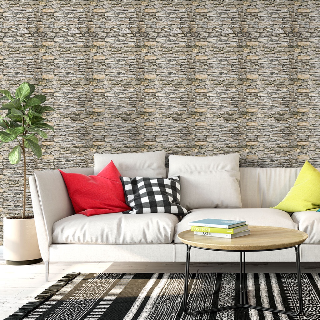 Papel De Parede Adesivo Pedra Canjiquinha Pedregulhos Misto Adesivo 3D Lavável Rolo de 3 Metros