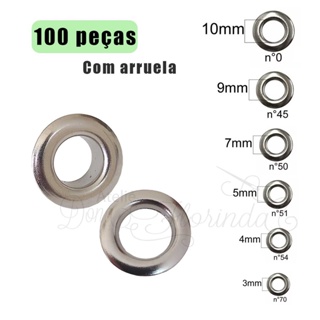 100unid Ilhós COM Arruela Níquel Nº 0 - 45 - 50 - 51 - 54 - 70 em Oferta na Shopee