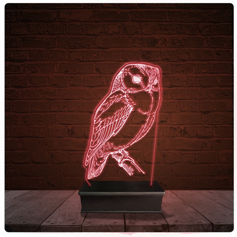 Abajur Luminária Acrílico Led - Coruja Ave falcoaria