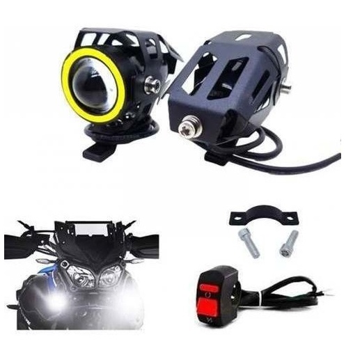 Par Farol Auxiliar Milha Moto Led U7 Mini Strobo Interruptor 019-2